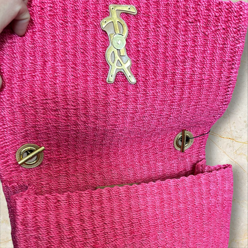 Yves Saint Laurent Kate Medium Raffia Crossbody – Pink (Ungetragen)