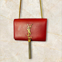 Yves Saint Laurent Kate Tassel (Pompoms) Crossbody – Red Leather