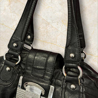 Y2K Guess Big Shoulder Bag – Schwarz Leder