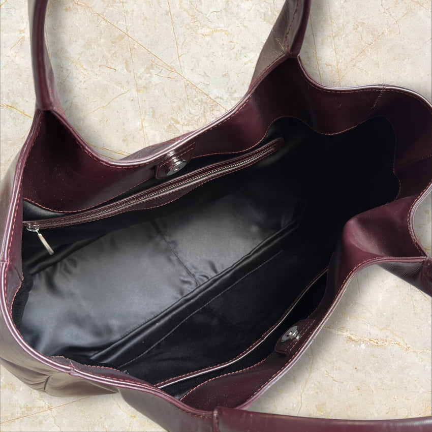 Tod‘s Vintage Leder Schultertasche / Tote Bag — Bordeauxrot