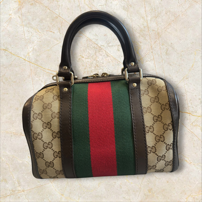 Gucci Vintage Web „Boston Bag“ Handtasche — GG Monogramm