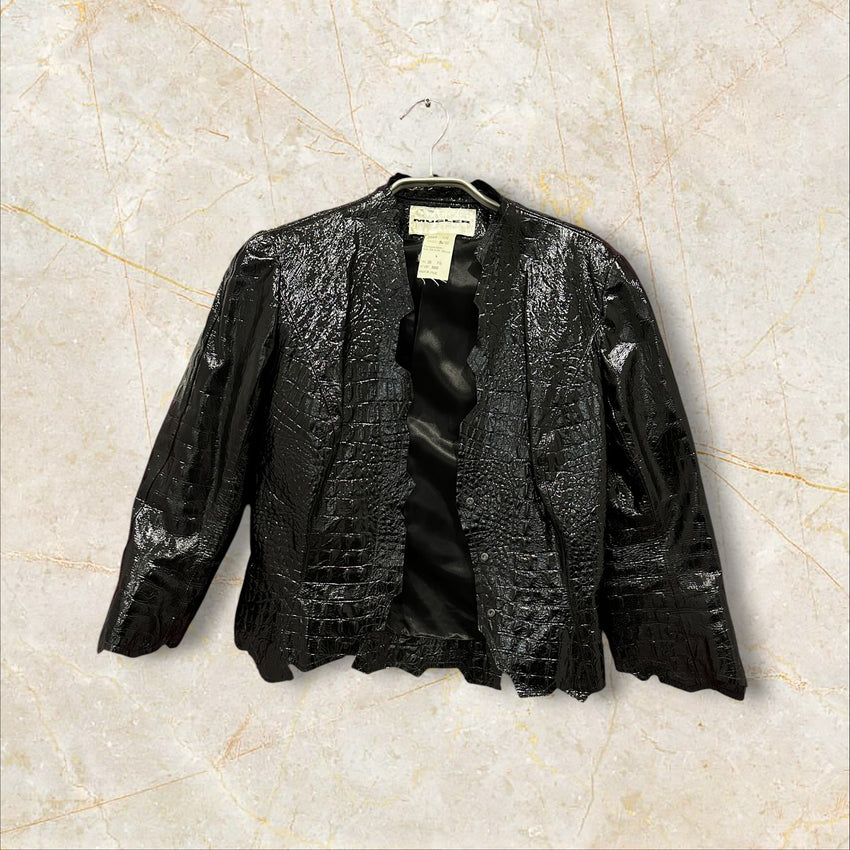Vintage Thierry Mugler Lederjacke – 90s Croc Effect (Size M)