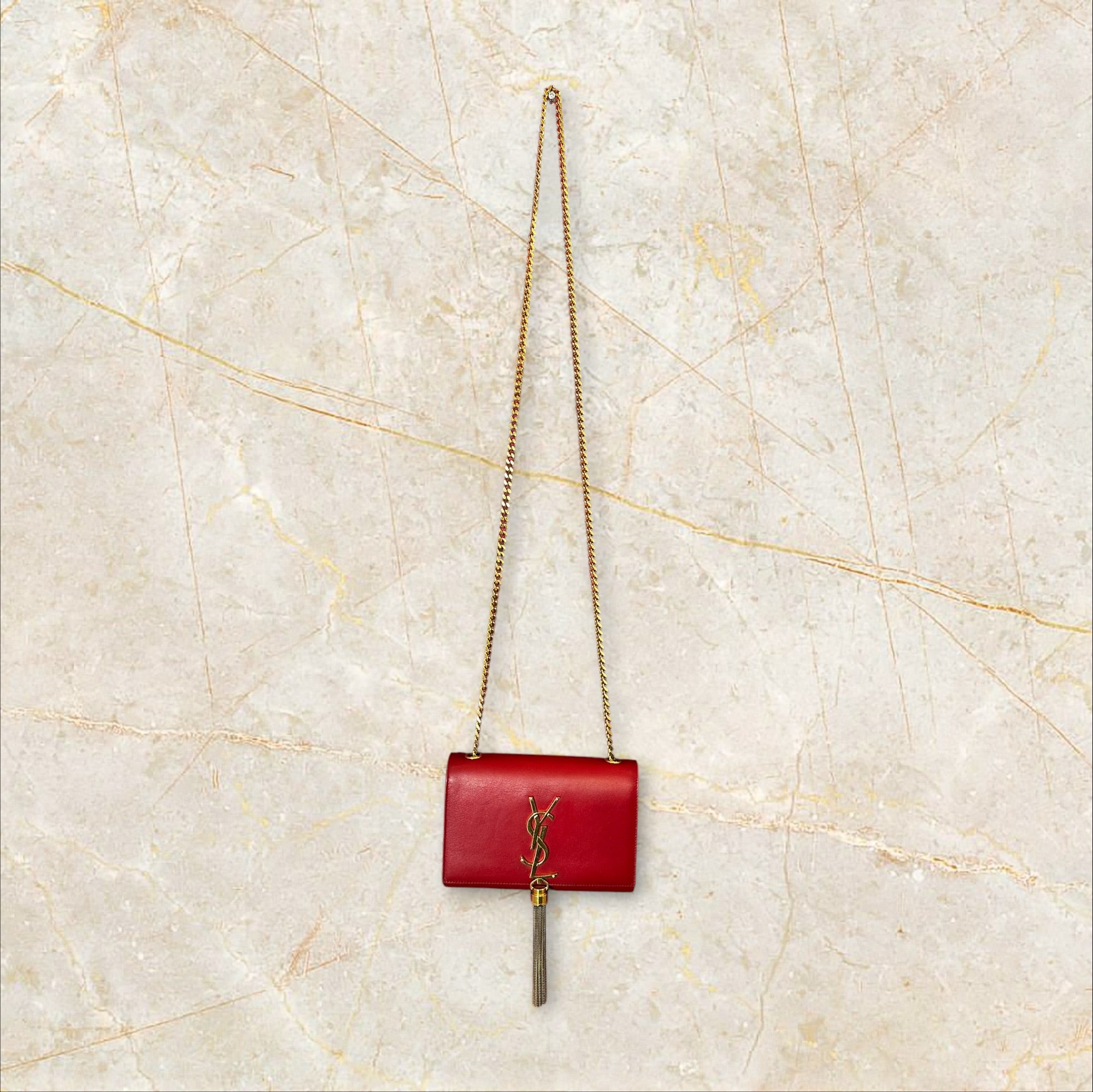 Yves Saint Laurent Kate Tassel (Pompoms) Crossbody – Red Leather