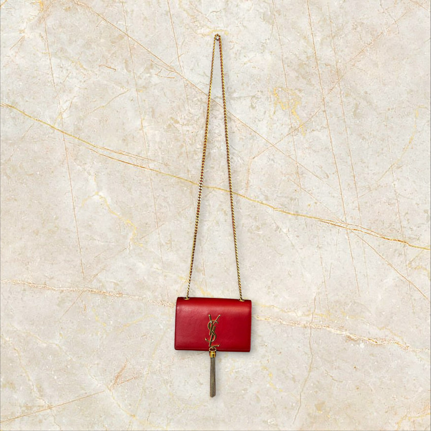 Yves Saint Laurent Kate Tassel (Pompoms) Crossbody – Red Leather