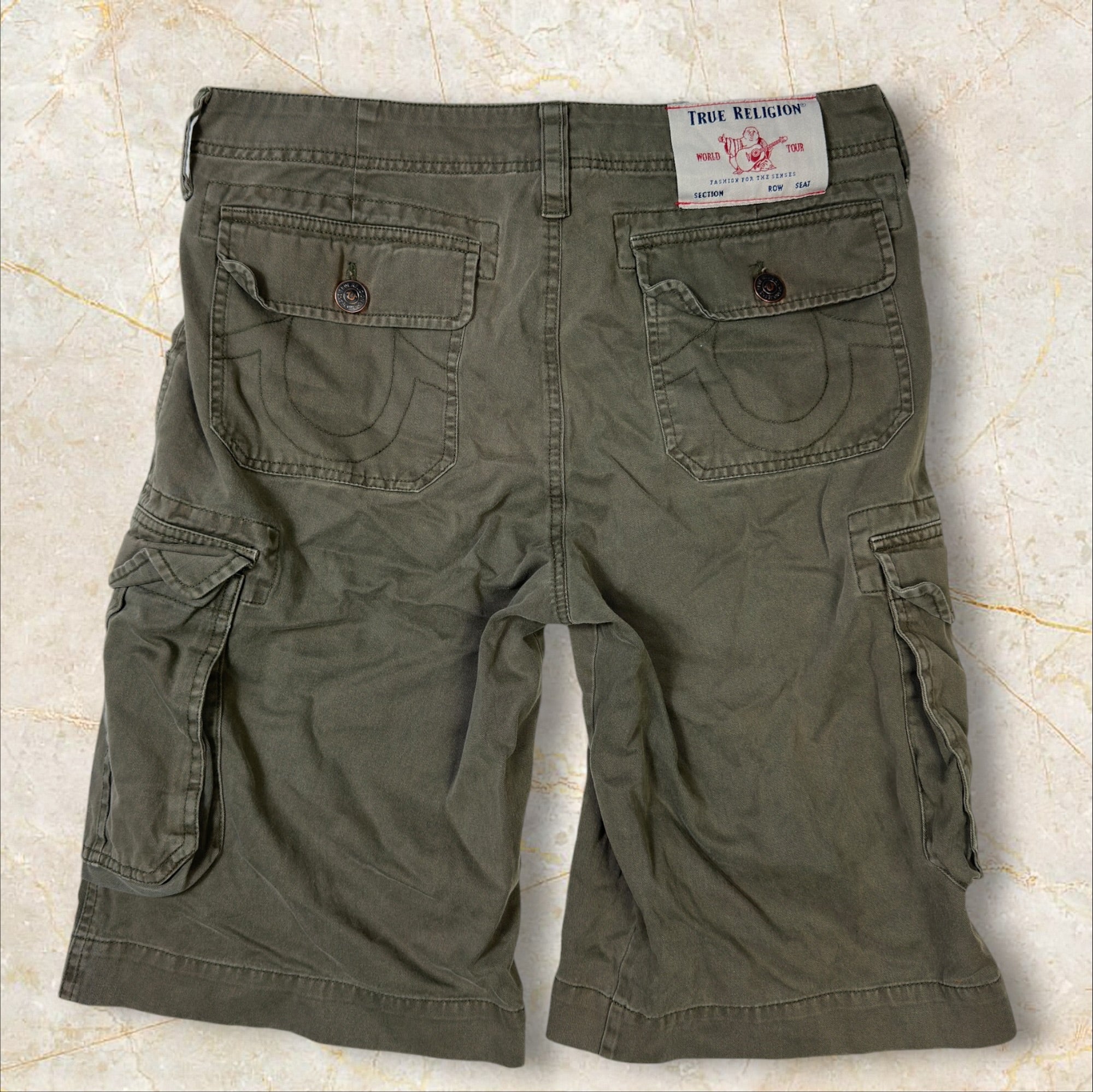 True Religion Brand Jeans Herren Cargo Shorts — Military Khaki / Olive Size 31