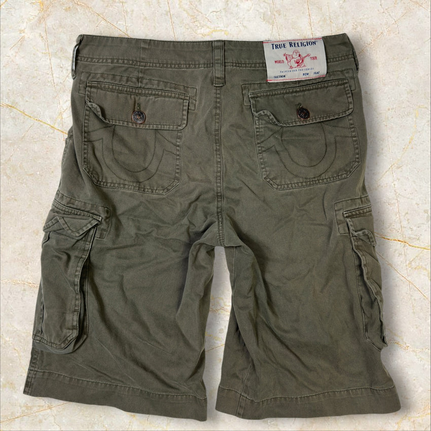 True Religion Brand Jeans Herren Cargo Shorts — Military Khaki / Olive Size 31