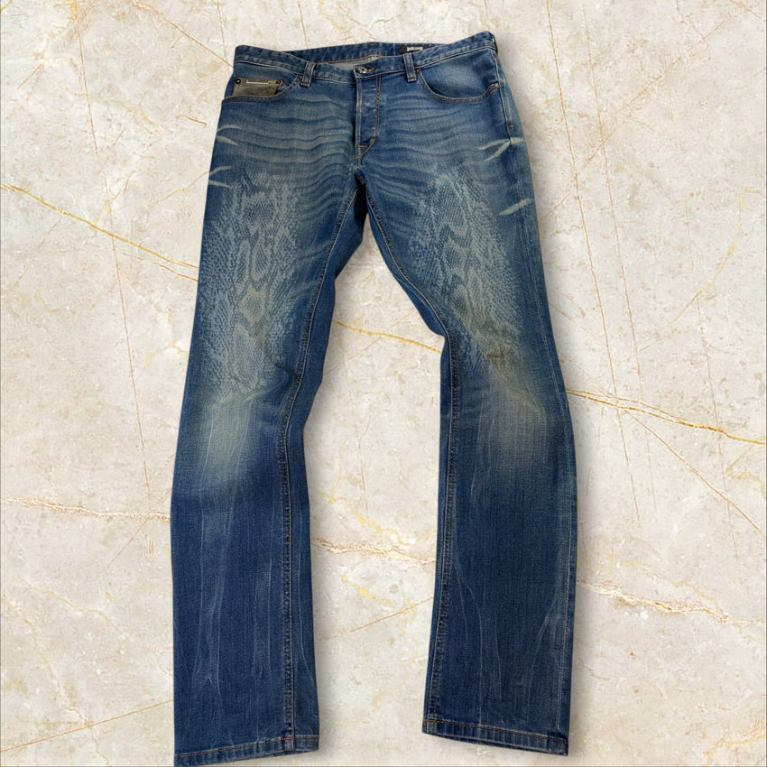 Y2K Just Cavalli Animal Print Herren Slim Jeans Size 42 / M