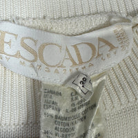 Escada by Margaretha Ley Vintage Strick-Longsleeve / Pullover — Cremeweiß mit Gold-Intarsien Size M