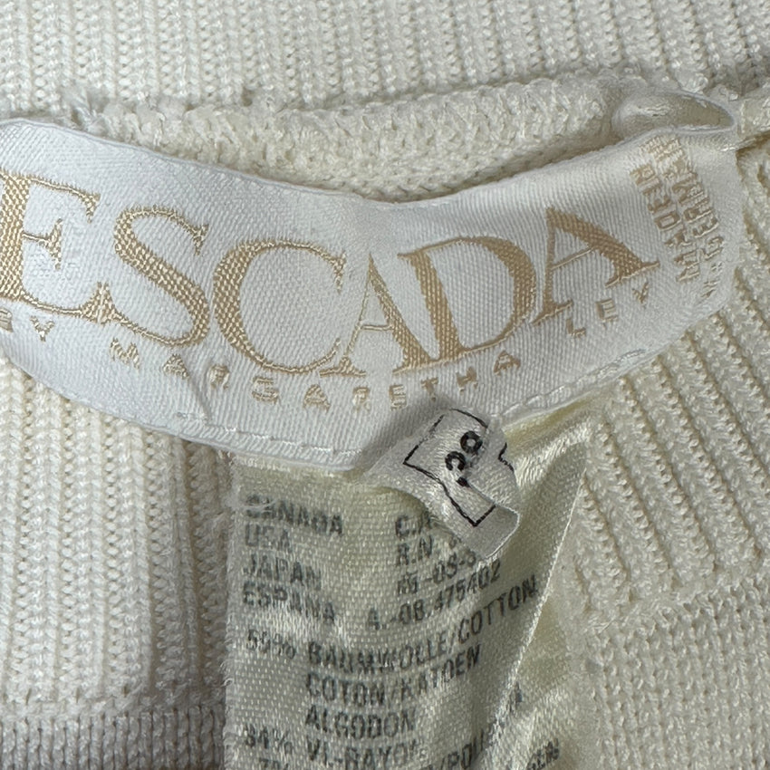 Escada by Margaretha Ley Vintage Strick-Longsleeve / Pullover — Cremeweiß mit Gold-Intarsien Size M