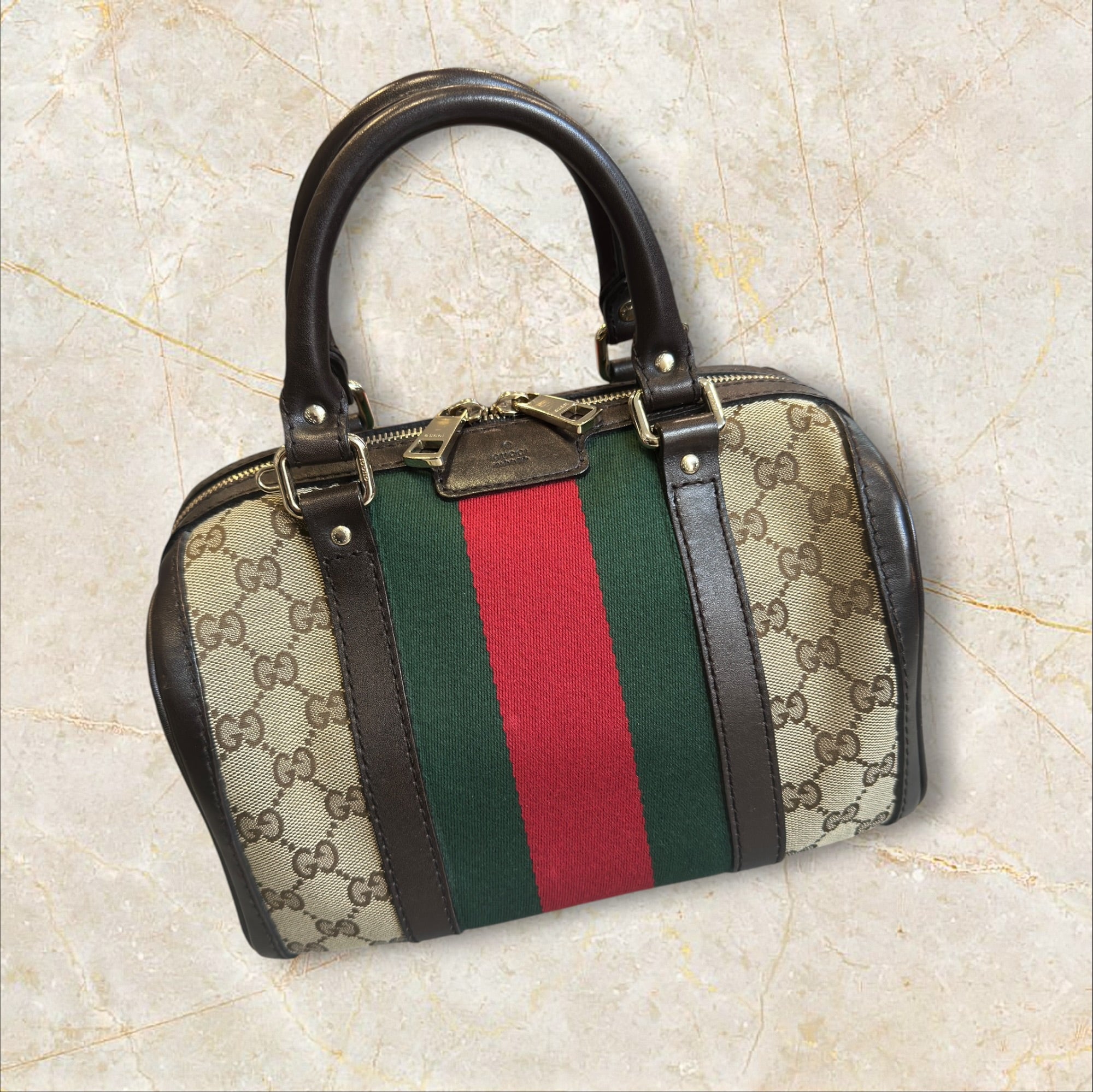 Gucci Vintage Web „Boston Bag“ Handtasche — GG Monogramm