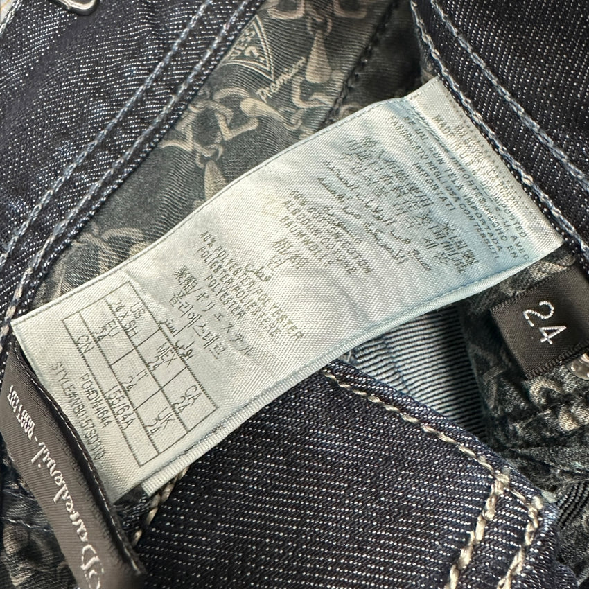 Guess Premium Vintage Damen Flared Jeans — Dark Raw Denim Low Waist Size 34 / XS