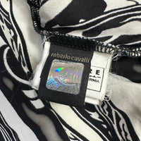 Roberto Cavalli Vintage Damen Seidenbluse — Schwarz-Weiß Baroque & Cyber Graphic Print Size L-XL
