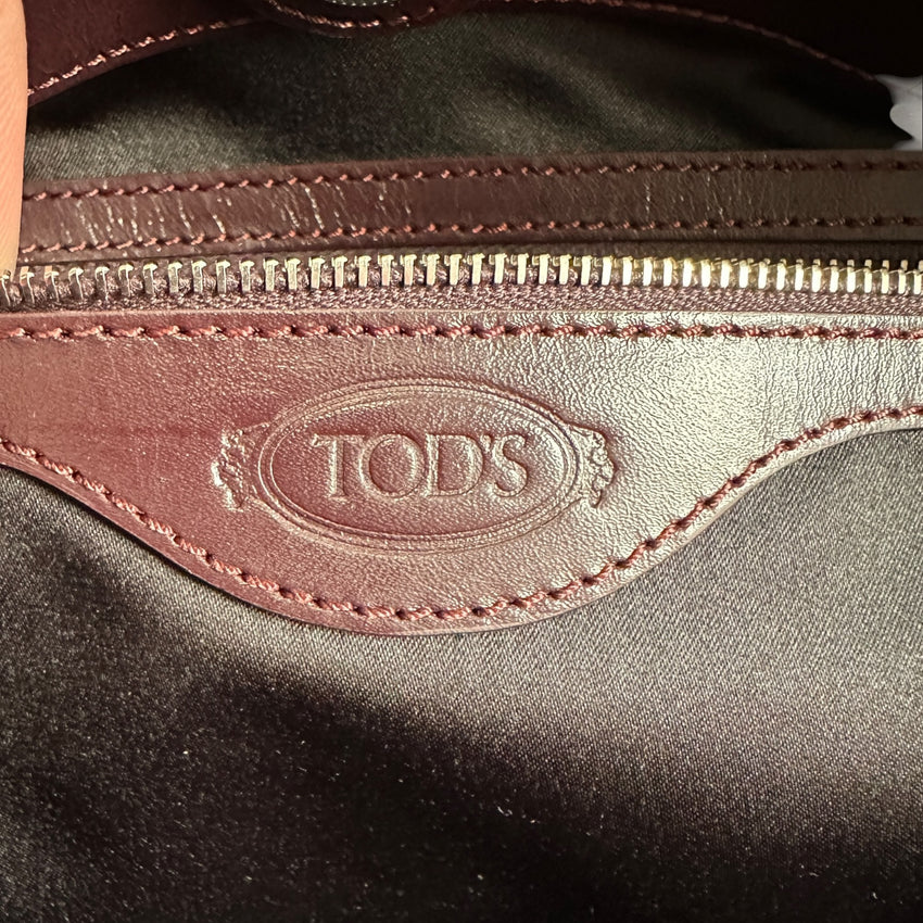 Tod‘s Vintage Leder Schultertasche / Tote Bag — Bordeauxrot