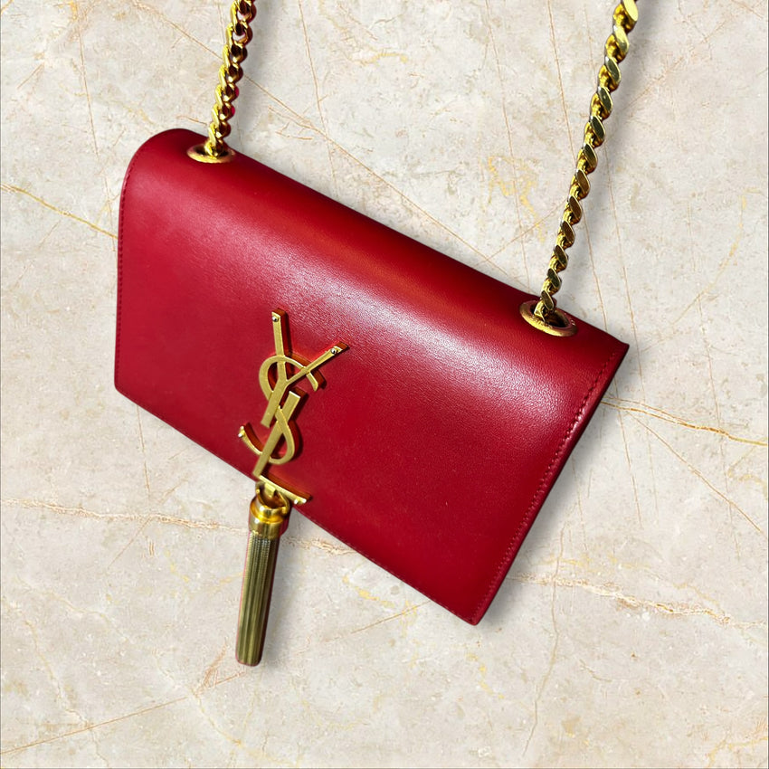 Yves Saint Laurent Kate Tassel (Pompoms) Crossbody – Red Leather