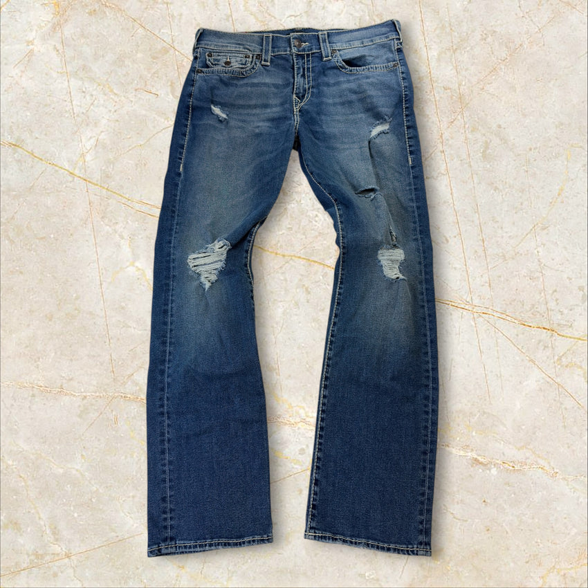 True Religion Y2K Straight Ripped Herren Jeans Size 44 / L
