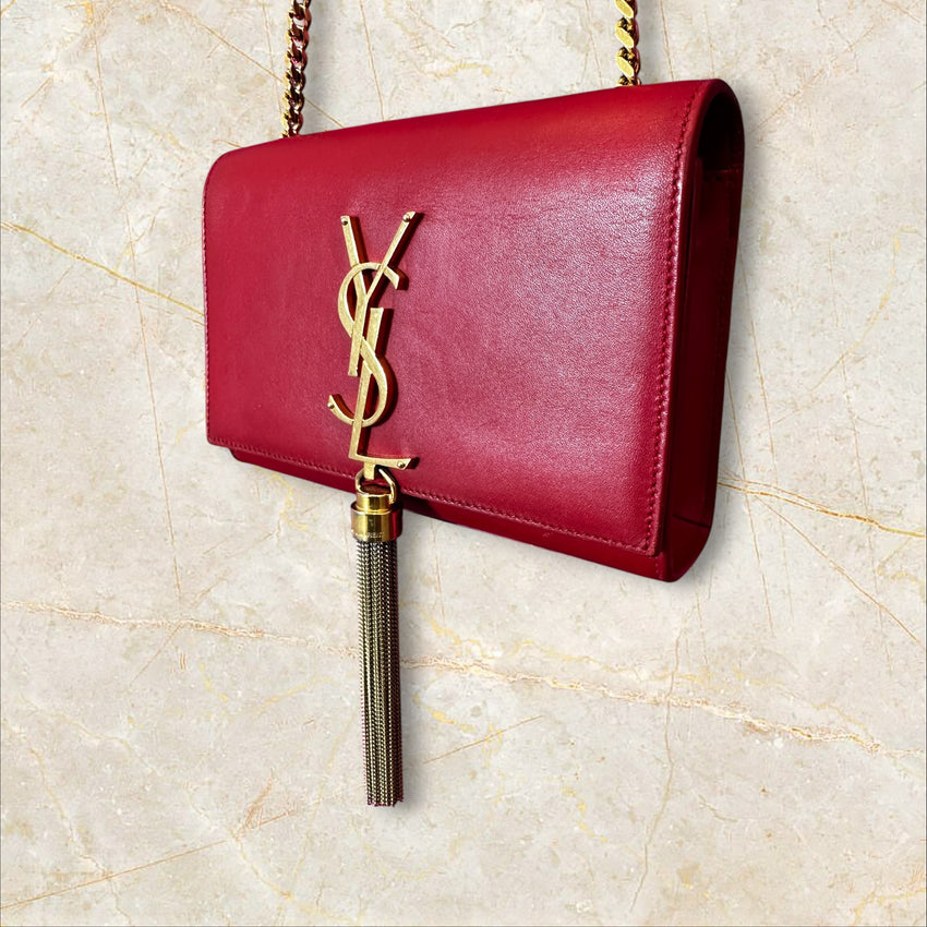 Yves Saint Laurent Kate Tassel (Pompoms) Crossbody – Red Leather
