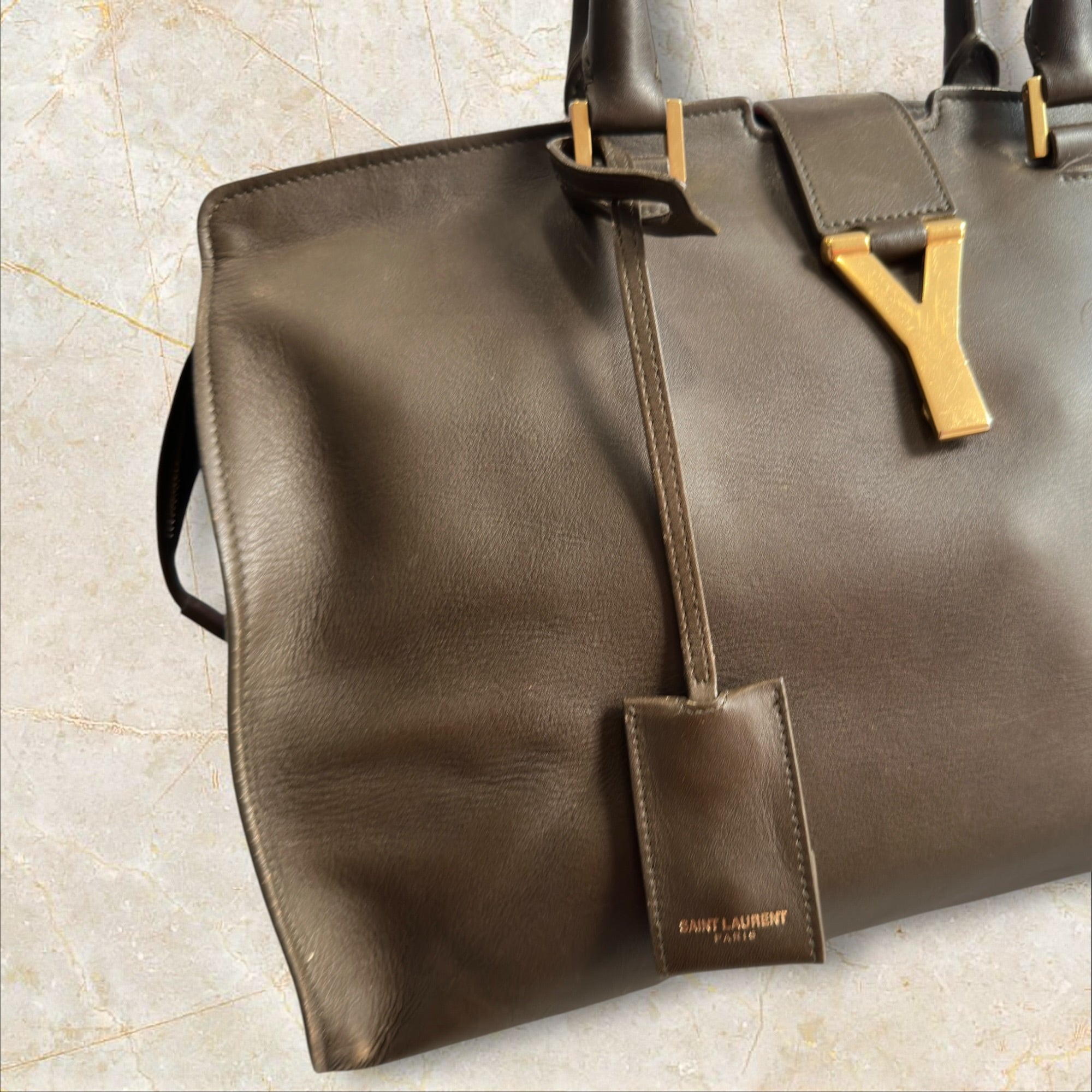 Yves Saint Laurent (YSL) Vintage Chyc Tote Large Damen Handtasche — Khaki-Braun
