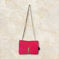 Yves Saint Laurent Kate Medium Raffia Crossbody – Pink (Ungetragen)