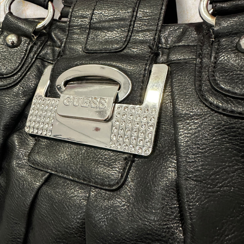 Y2K Guess Big Shoulder Bag – Schwarz Leder