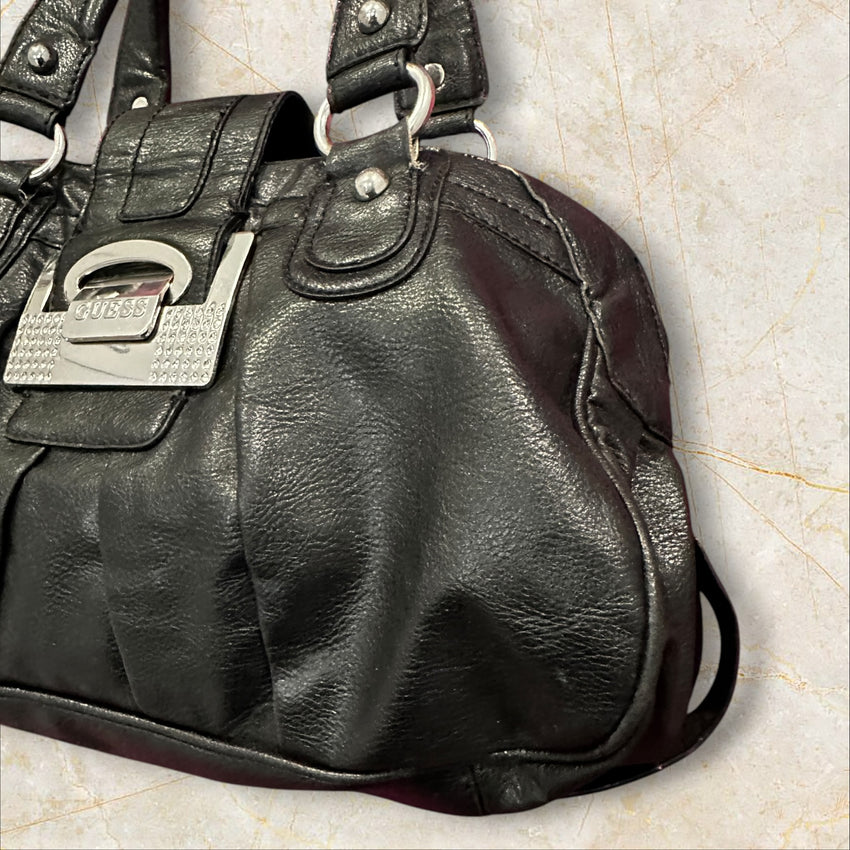 Y2K Guess Big Shoulder Bag – Schwarz Leder