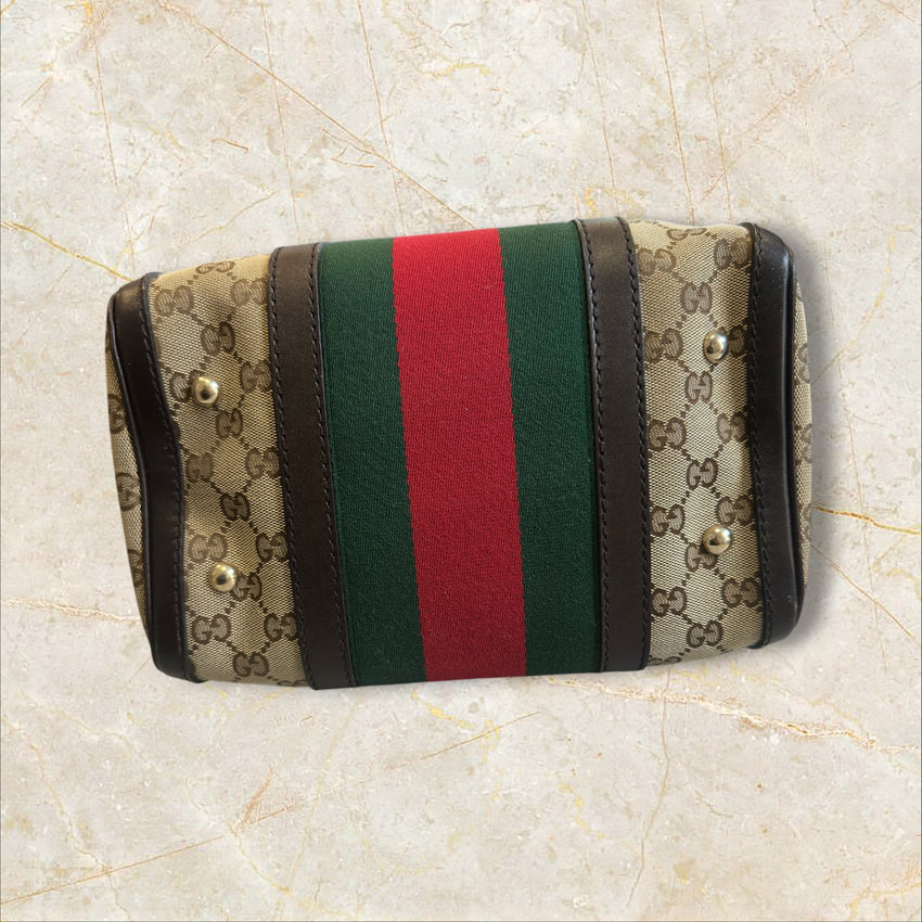 Gucci Vintage Web „Boston Bag“ Handtasche — GG Monogramm
