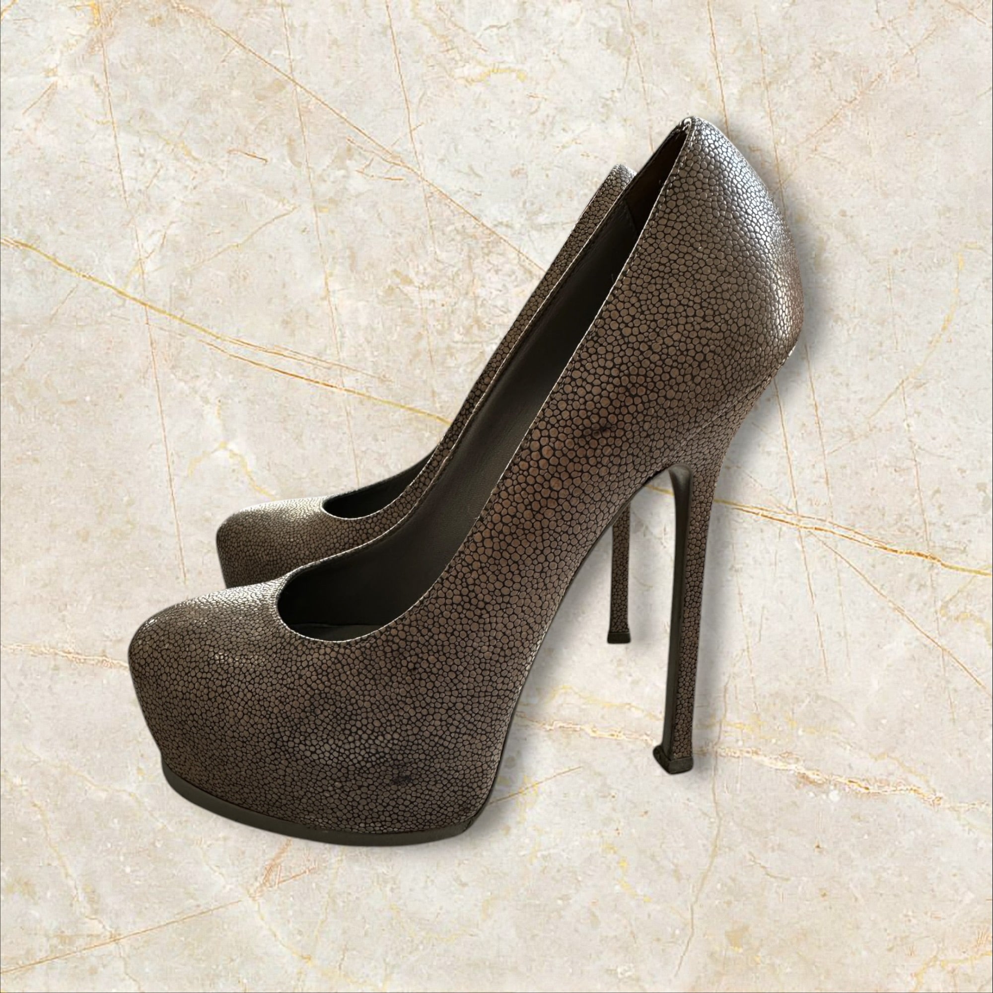 Y2K Yves Saint Laurent Damen Pumps — Caviar Leder — Size 37,5