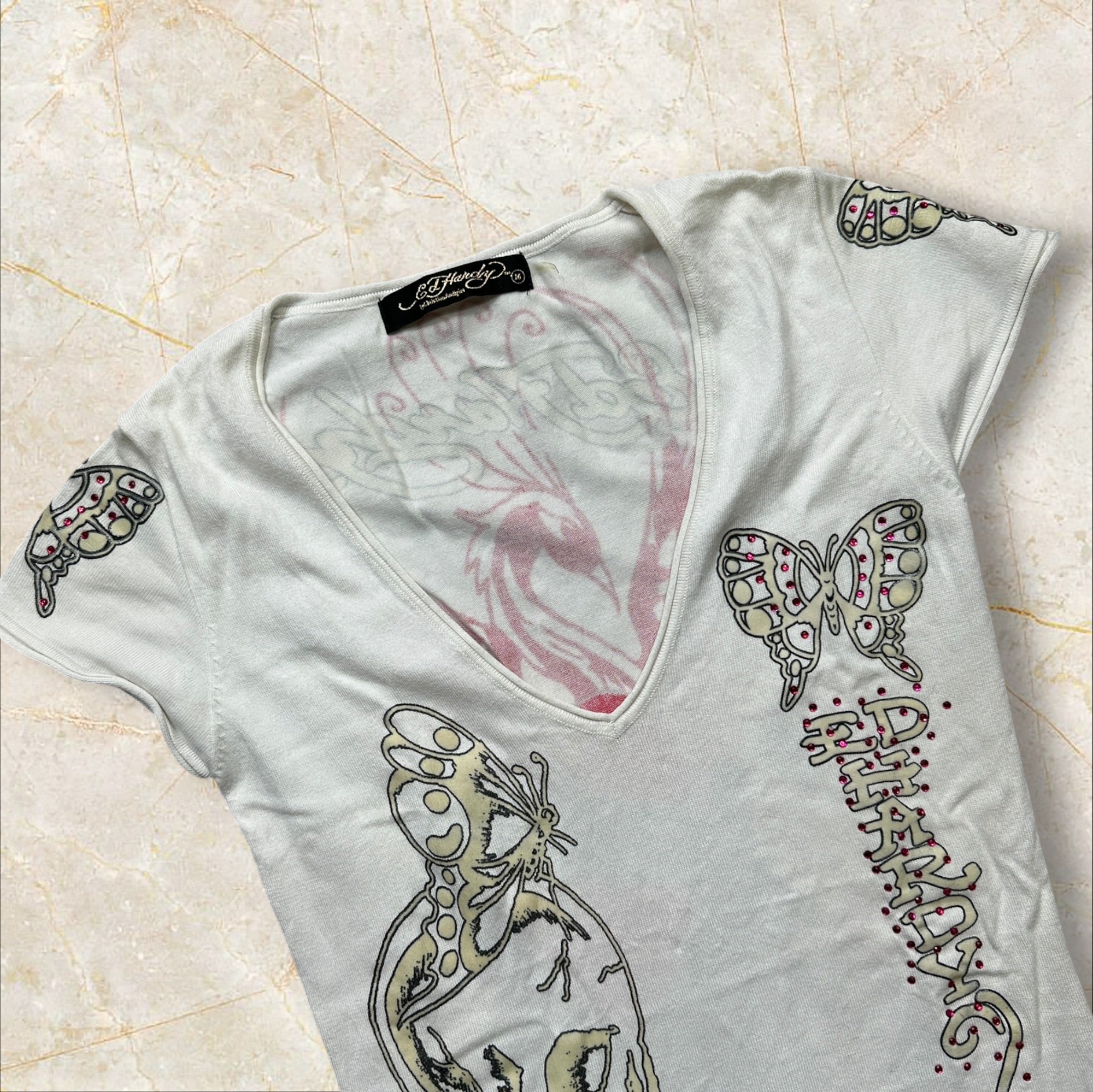 Y2K Ed Hardy V-Neck Shirt Size M