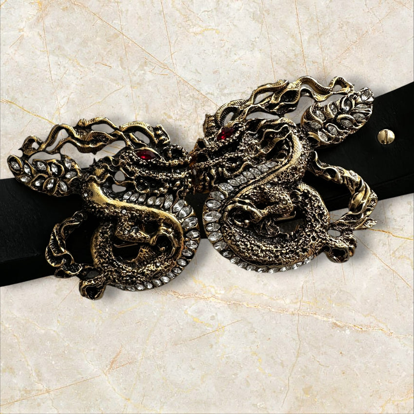 Y2K Just Cavalli Dragon Belt – Leder & Strass