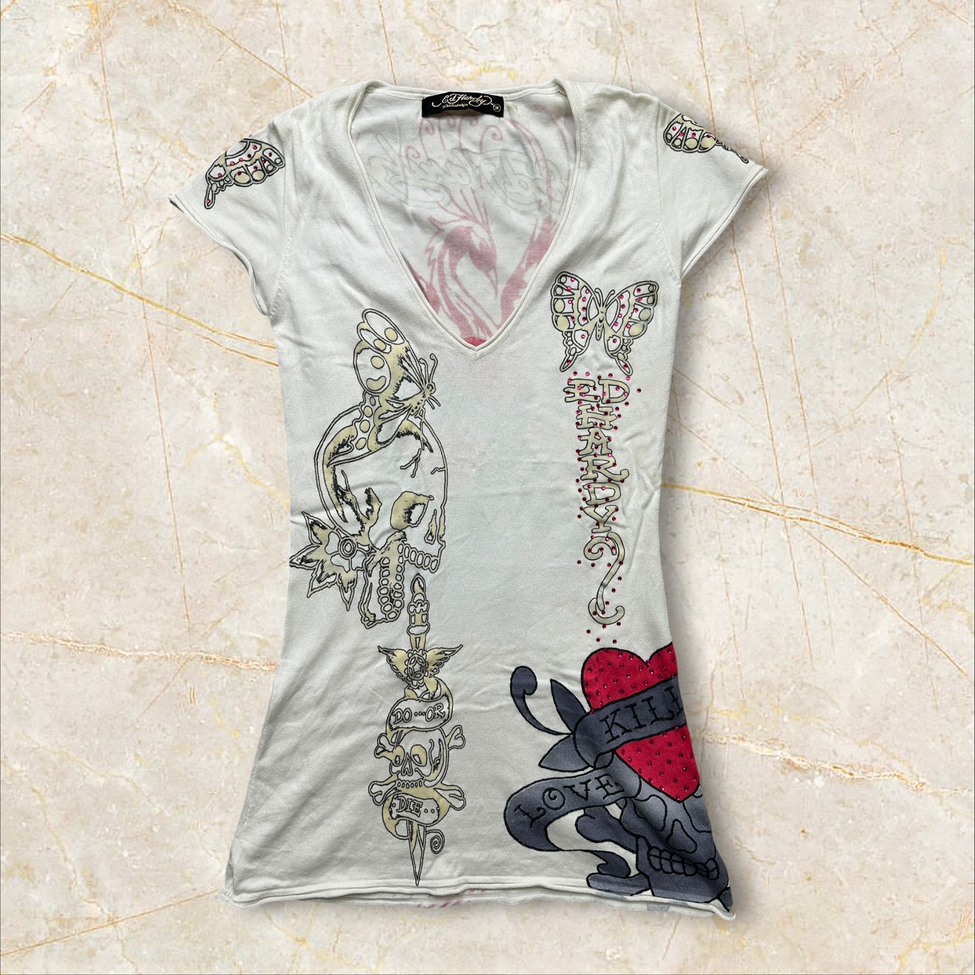 Y2K Ed Hardy V-Neck Shirt Size M