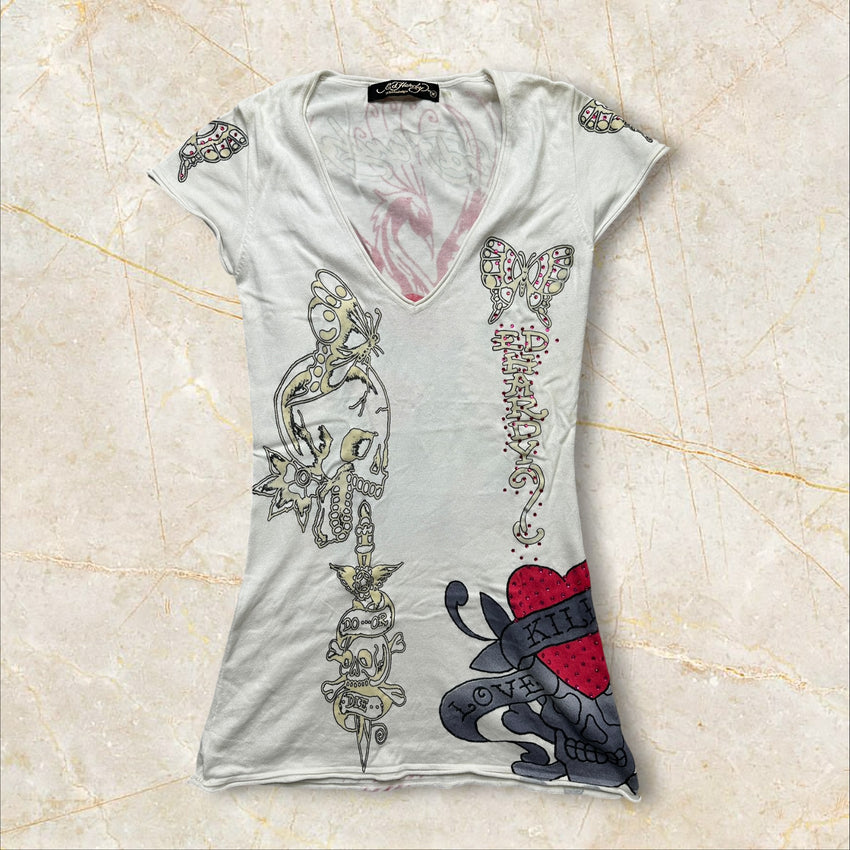 Y2K Ed Hardy V-Neck Shirt Size M