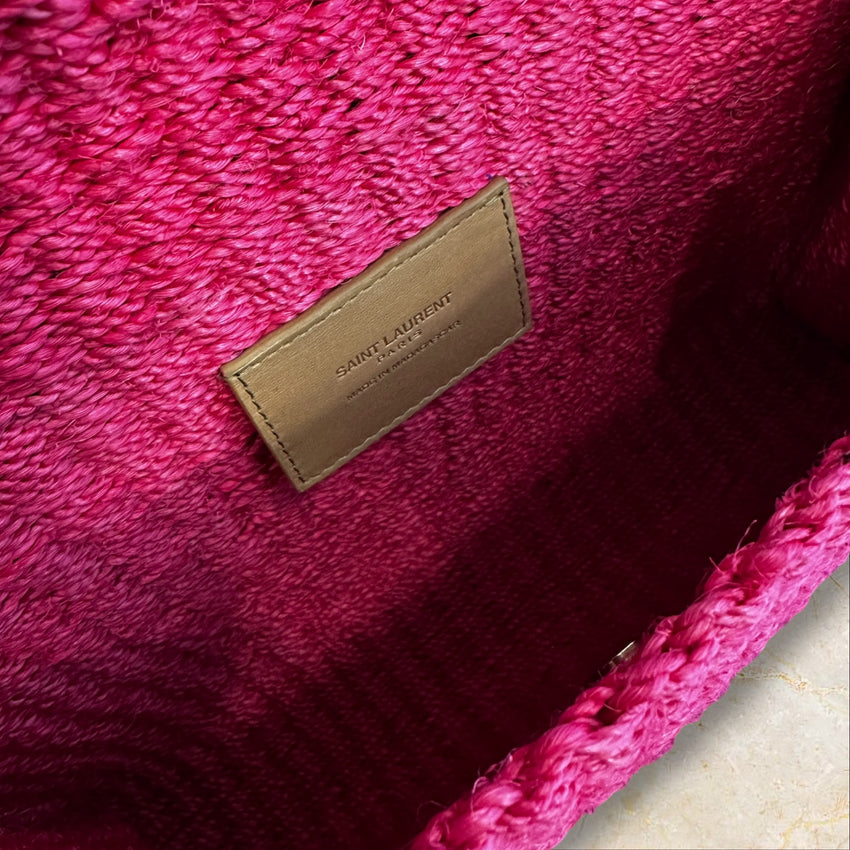 Yves Saint Laurent Kate Medium Raffia Crossbody – Pink (Ungetragen)