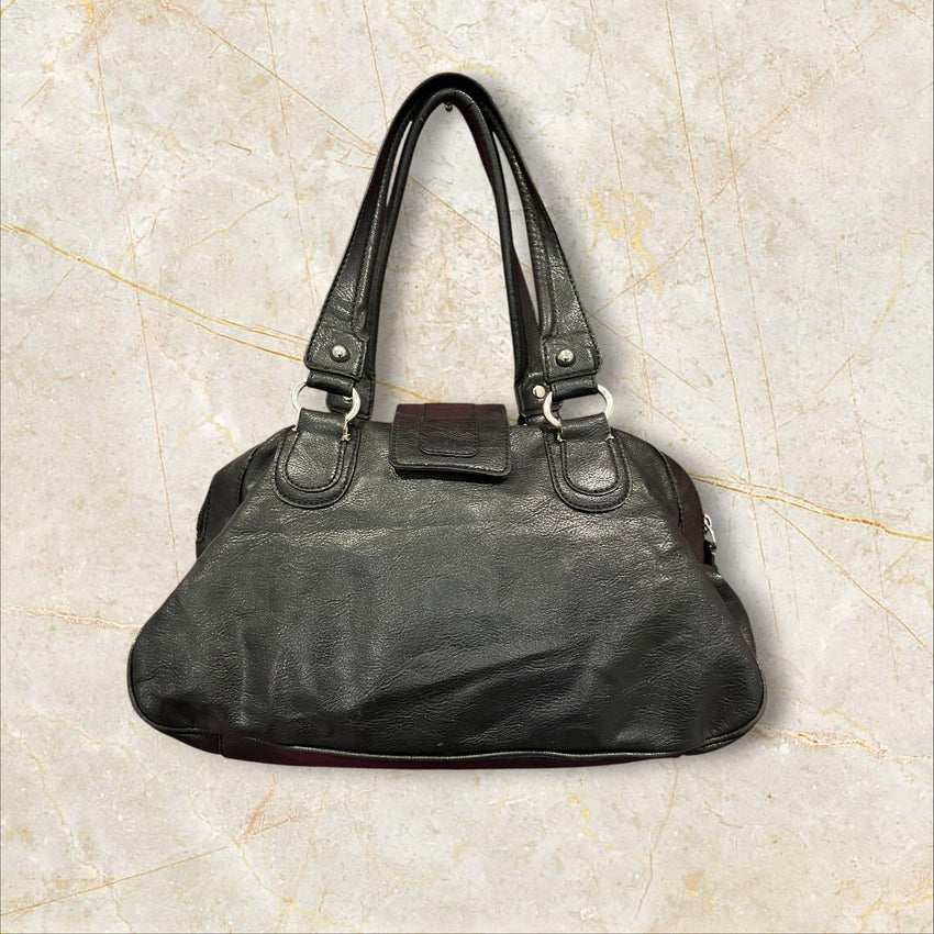 Y2K Guess Big Shoulder Bag – Schwarz Leder