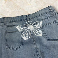 2000s China Style Baggy Jeans Butterfly Print Size 40 / L