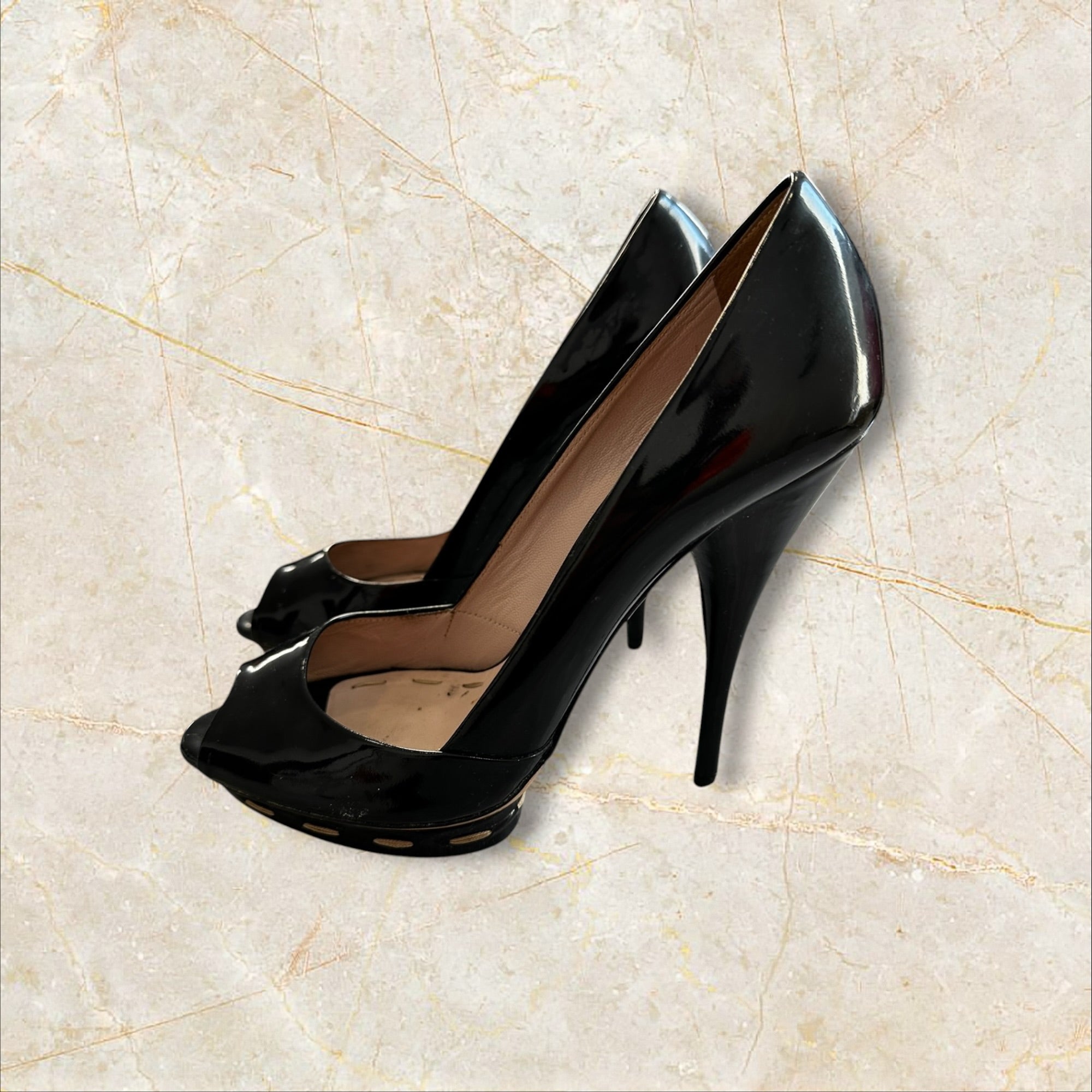 Y2K Miu Miu Peep-Toe Pumps — Size 38