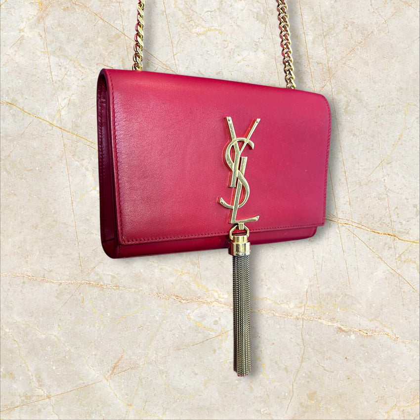 Yves Saint Laurent Kate Tassel (Pompoms) Crossbody – Red Leather