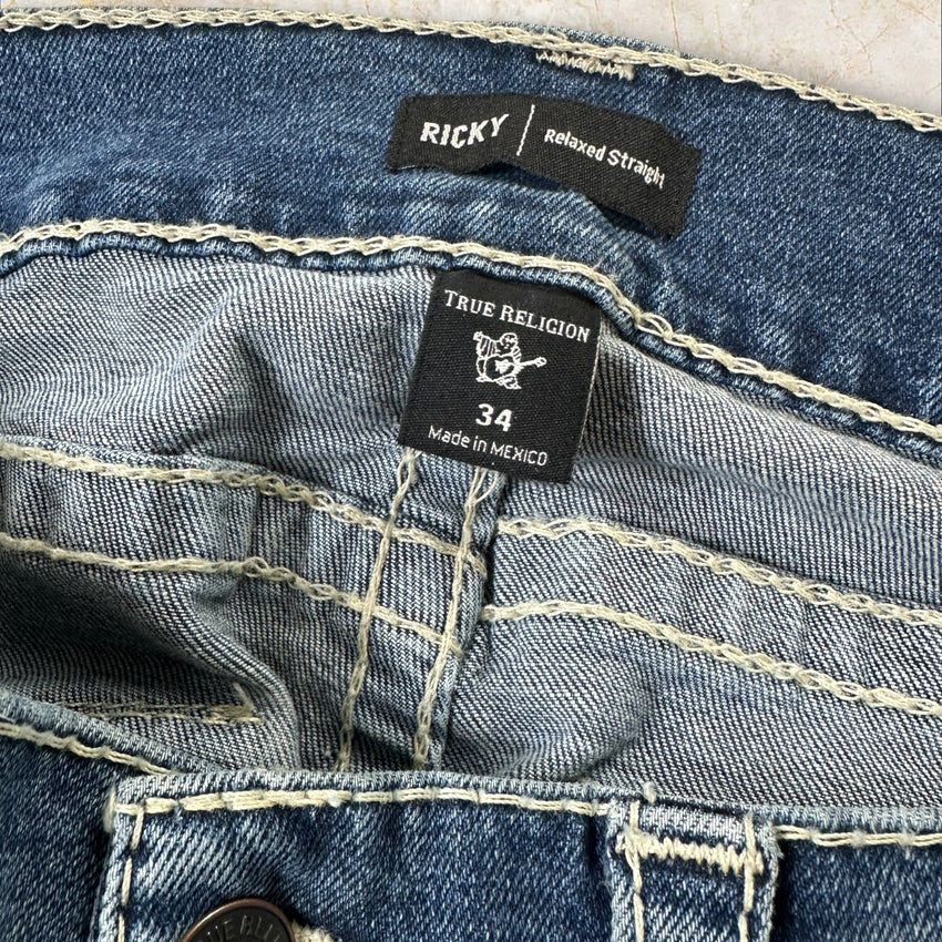 True Religion Y2K Straight Ripped Herren Jeans Size 44 / L
