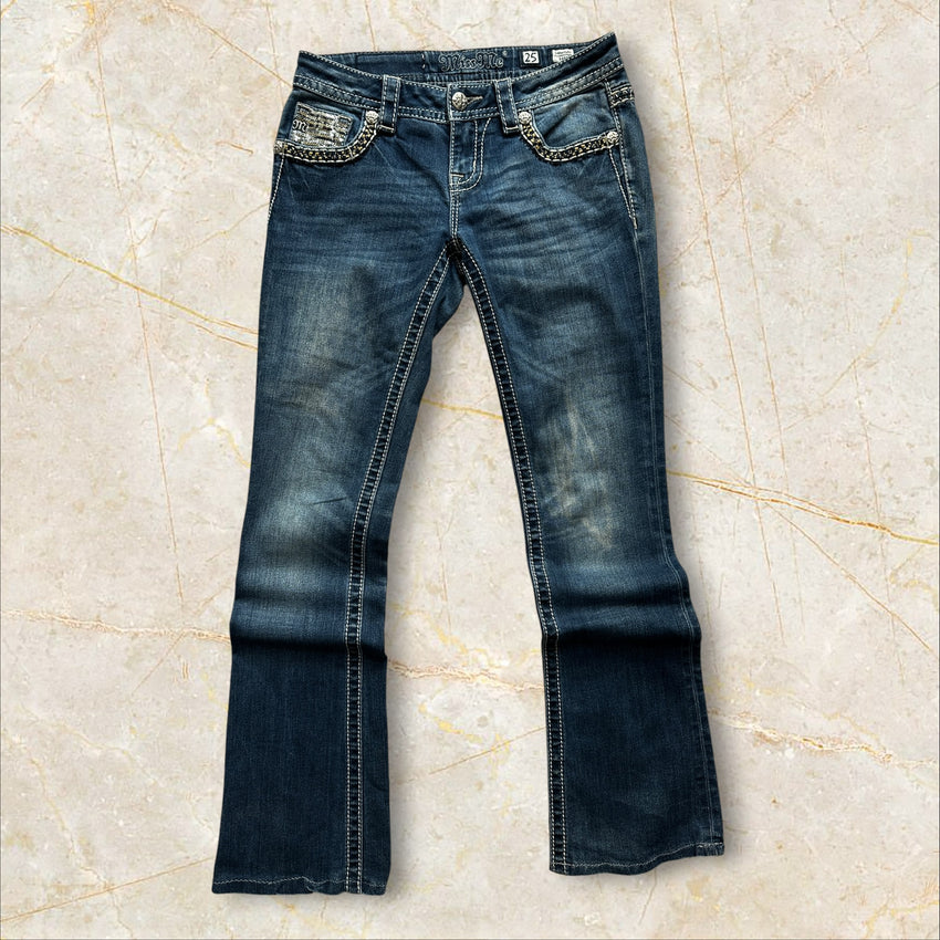 Y2K Miss Me Damen Flared Bootcut Low Waist Jeans — Size 36 / S