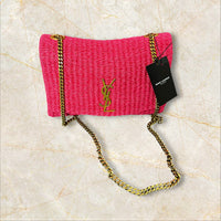 Yves Saint Laurent Kate Medium Raffia Crossbody – Pink (Ungetragen)