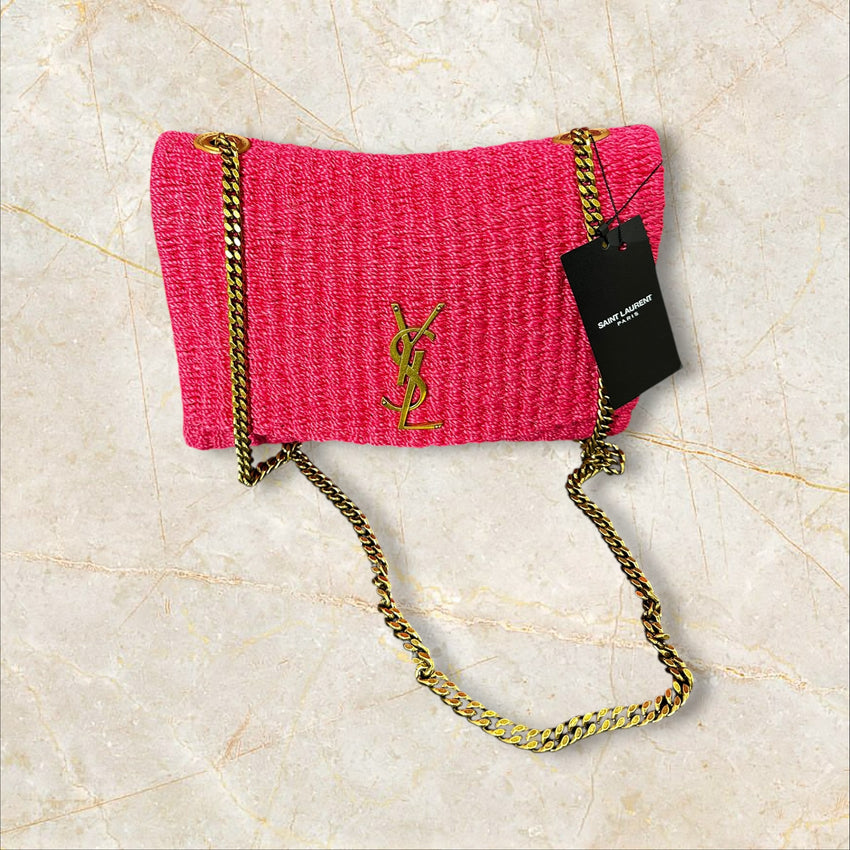 Yves Saint Laurent Kate Medium Raffia Crossbody – Pink (Ungetragen)