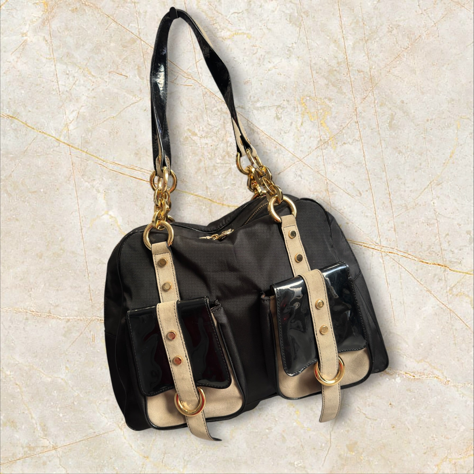 Roberto Cavalli Freedom Vintage Schultertasche — Y2K Multi-Pocket Design