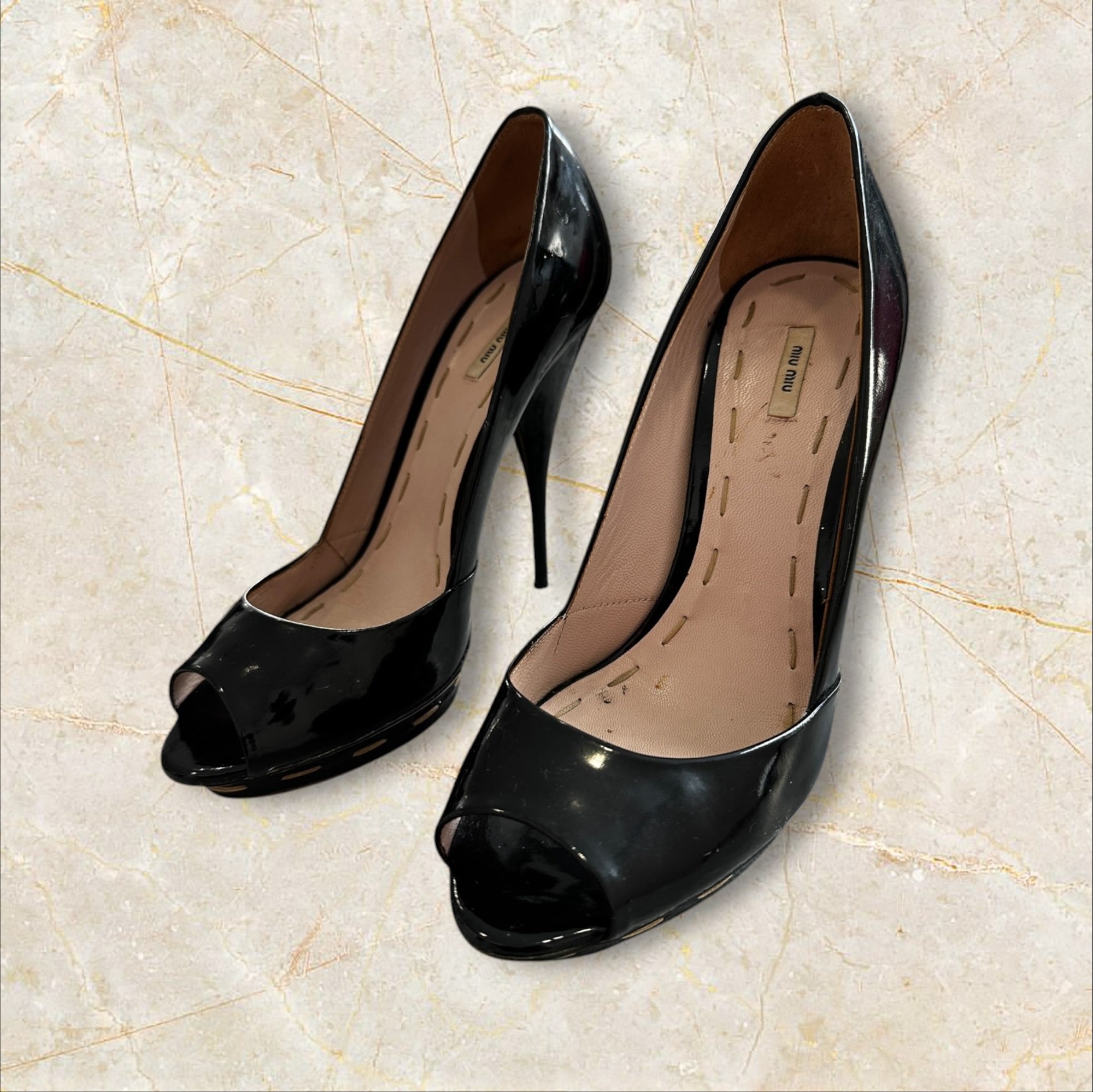 Y2K Miu Miu Peep-Toe Pumps — Size 38