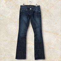 Guess Premium Vintage Damen Flared Jeans — Dark Raw Denim Low Waist Size 34 / XS