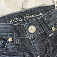 Guess Premium Vintage Damen Flared Jeans — Dark Raw Denim Low Waist Size 34 / XS