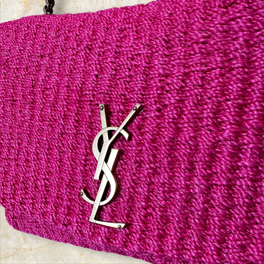 Yves Saint Laurent Kate Medium Raffia Crossbody – Pink (Ungetragen)